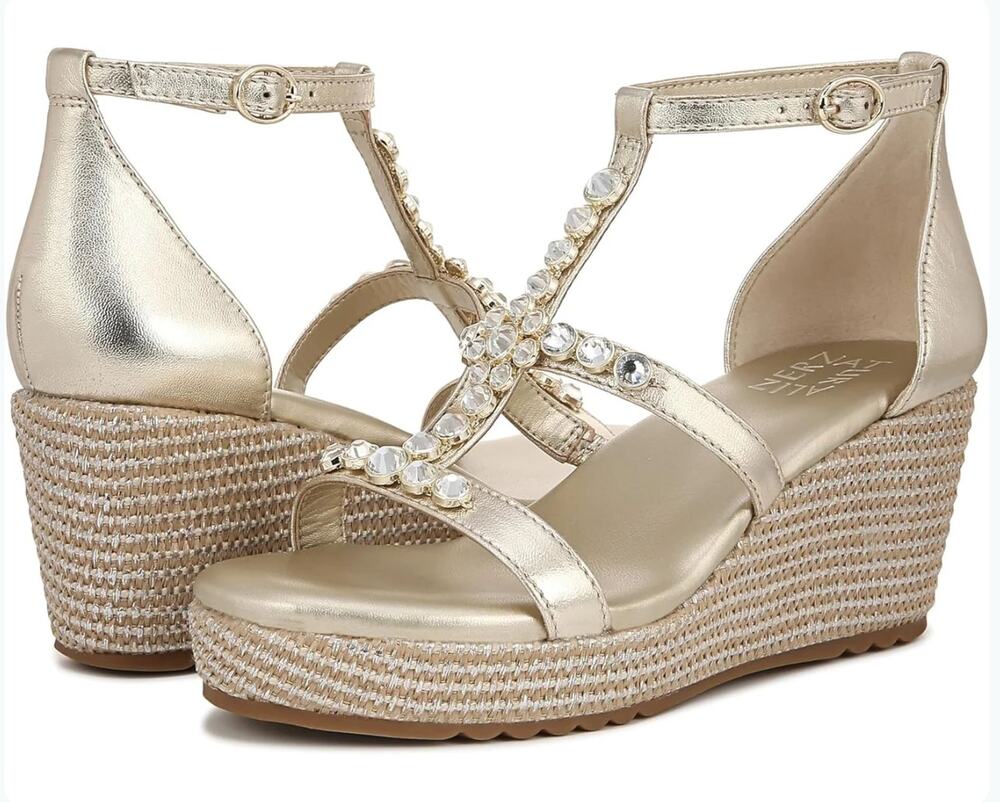 Naturalizer Serena Gemstone Strappy Wedge Sandal Champagne 9.5